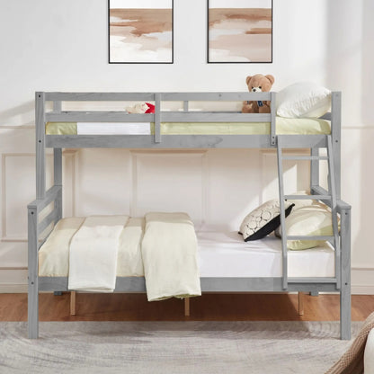 Twin Over Full Bunk Bed With Thick Posts,Wooden Bunk Bed With High Guardrail And Ladder For Kids, Teens, Dorm Rooms, And Guest Rooms,No Box Spring Needed,Grey