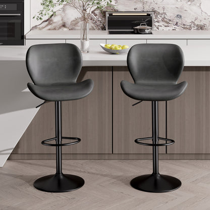 Bar Stools Set Of 2,PU Leather Upholstered Barstools With Back & Footrest, Seat Adjustable Height 22.2-31IN Counter Height Bar Chairs For Bar Kitchen Island