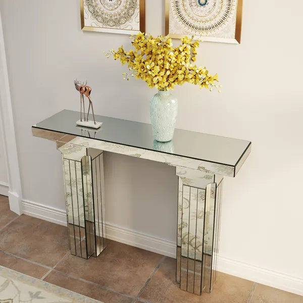 Mirrored Console Table Wide Bling Silver Mirror Entryway Desk Modern Rectangle Sofa Table Entryway Tables For Living Room--Self-pickup Is Not Supported