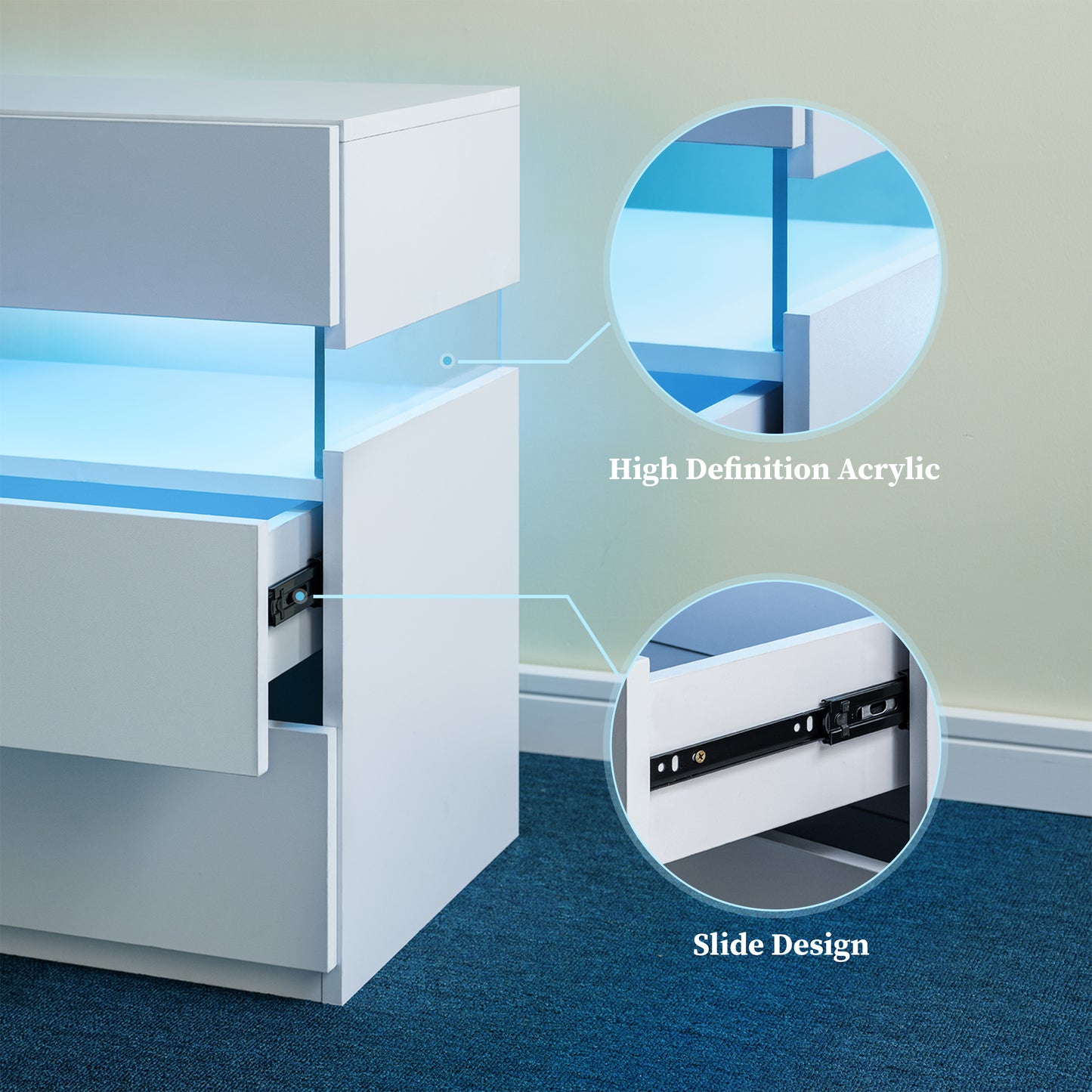 LED Nightstands 3 Drawer Dresser For Bedroom With 16RGB Color Lights,Bedside Tables For Living Room Bedside Furniture White