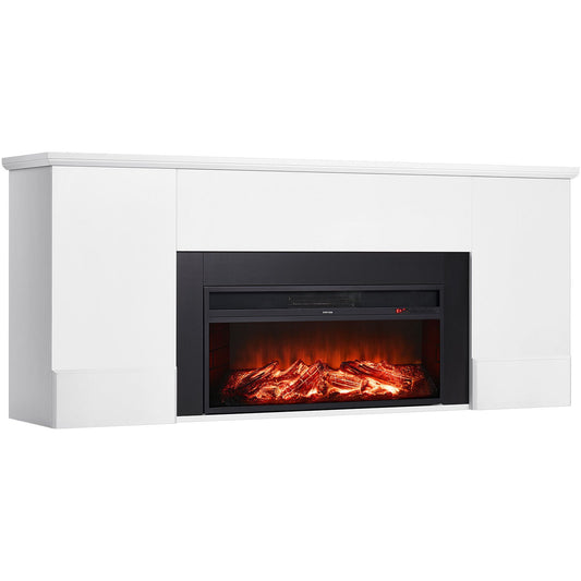 75 Inch Freestanding Fireplaces, 1500W 5120BTU Fake Electric Fireplace Stove Heater With Mantel, Overheating Protection, Adjustable Flames,Timer, Remote, For Living Room,Bedroom,White