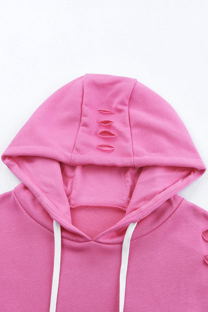 Distressed Drawstring Long Sleeve Hoodie
