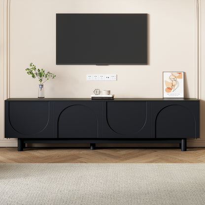 ON-TREND Graceful TV Stand With Arch Cabinets For TVs Up To 78'', Minimalist Entertainment Center With Solid Wood Legs, Practical Media Console With Adjustable Shelves For Living Room, Black