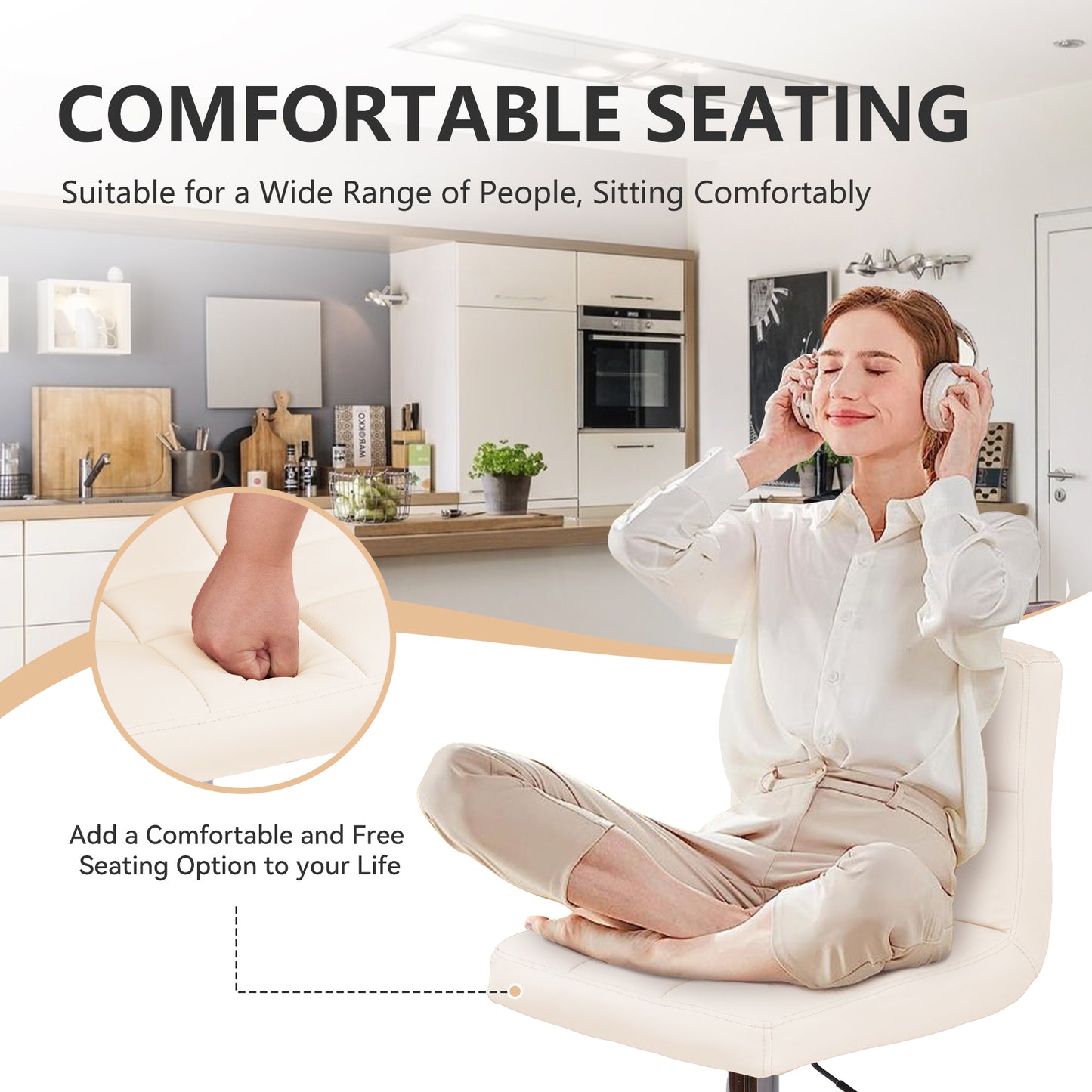 Swivel Bar Stools Set Of 2 Modern PU Leather Barstools With Midback, Adjustable Counter Height Bar Chairs