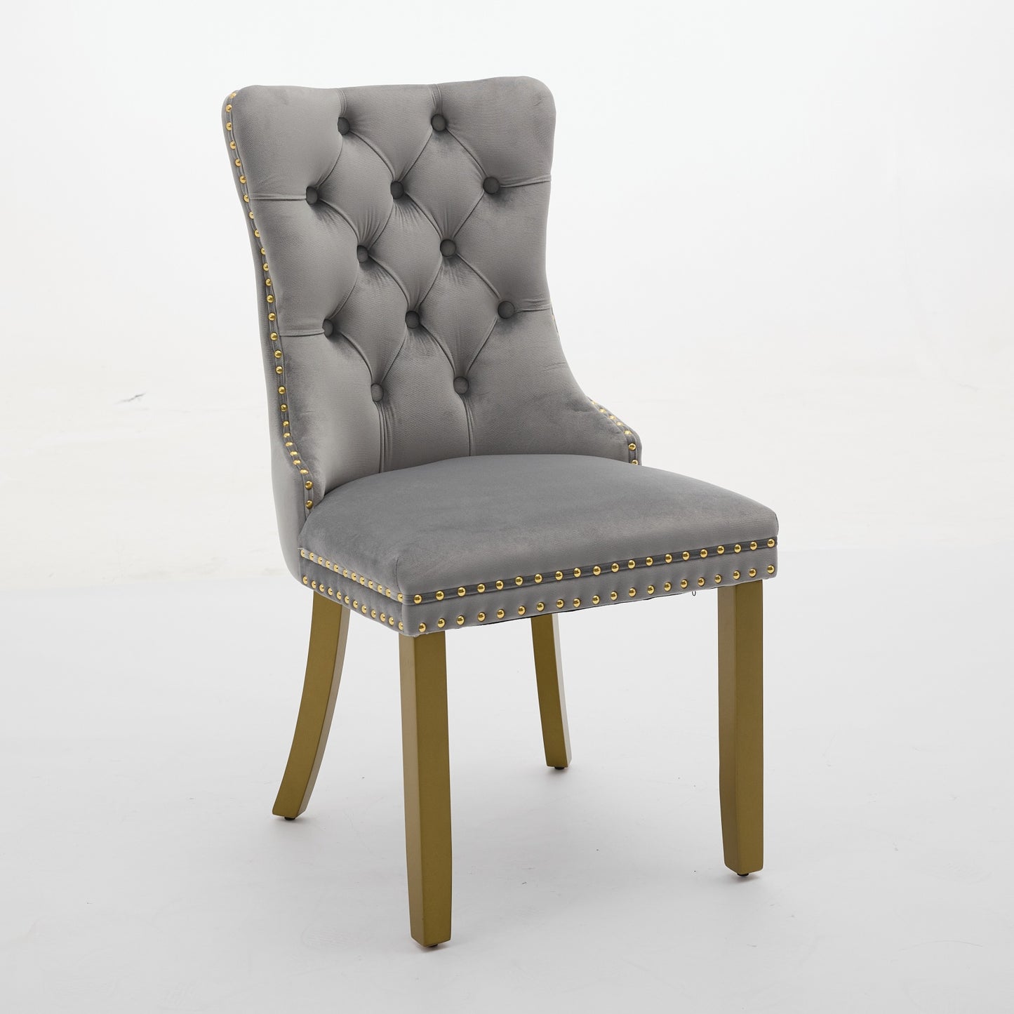 A&A Furniture, Nikki Modern, High-end Tufted Solid Wood Contemporary Velvet Upholstered Dining Chair With Golden Wood Legs Nailhead Trim 2-Pcs Set, Milky White,