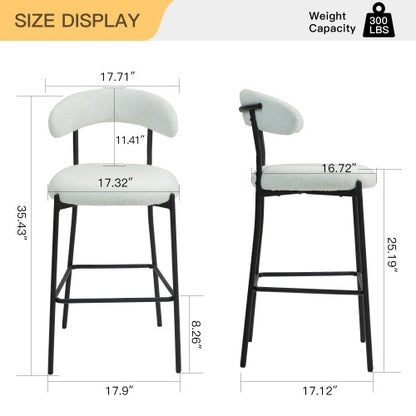 26 Counter Height Bar Stools Teddy Fabric Cover Kitchen Island Counter Bar Stool With Black Powder Coating Base And Footrest