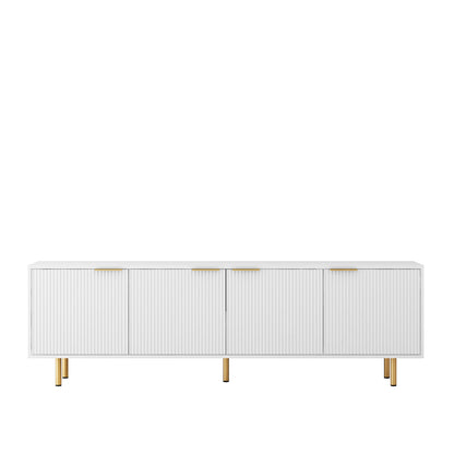 White Modern TV Stand Fluted T, Entertainment Center With Storage Doors, TV Console Media Cabinet, For 55 Inch TV, Living Room