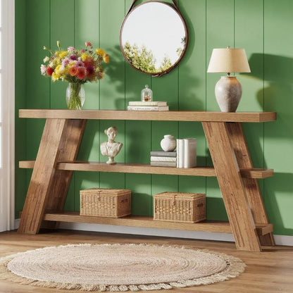 70.9" Extra Long Console Table With Storage, 3-Tier Narrow Wooden Sofa Table Behind The Couch