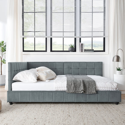 Full Size Upholstered Tufted Bed Frame, Sofa Bed Frame With Comfortable Backrest And Armrests, Full Size Bed For Bedroom, Living Room,Velvet, Grey 80.5x59x30.5