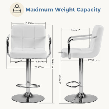 2-piece Bar Chairs, Adjustable Rotating Bar Chairs, Equipped With Padded Armrests And Backrests, Made Of Waterproof Polyurethane Leather Material