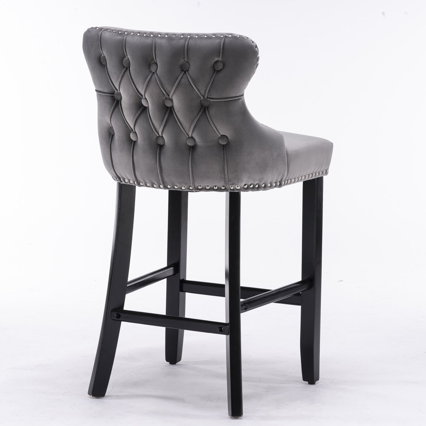 AA Furniture,Contemporary Velvet Upholstered Wing-Back Barstools With Button Tufted Decoration And Wooden Legs, And Chrome Nailhead Trim, Leisure Style Bar Chairs,Bar Stools, Set Of 2 Gray,SW1824GY