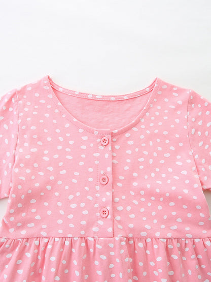 Children's Dinosaur Polka Dot Short Sleeve Dress