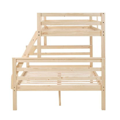 Twin Over Full Bunk Bed With Thick Posts,Wooden Bunk Bed With High Guardrail And Ladder For Kids, Teens, Dorm Rooms, And Guest Rooms,No Box Spring Needed,Natural