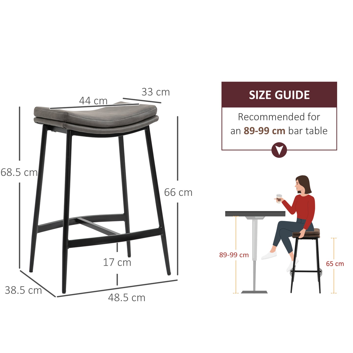 Breakfast Bar Stools Set Of 2, Microfibre Upholstered Barstools, Industrial Bar Chairs With Curved Seat And Steel Frame For Dining Room, Kitchen, Grey