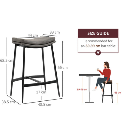 Breakfast Bar Stools Set Of 2, Microfibre Upholstered Barstools, Industrial Bar Chairs With Curved Seat And Steel Frame For Dining Room, Kitchen, Grey