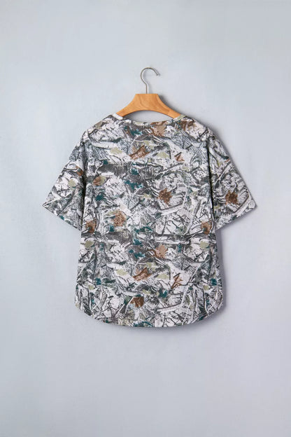 Abstract Woodland Print Tunic Henley T Shirt