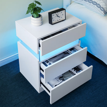 LED Nightstands 3 Drawer Dresser For Bedroom With 16RGB Color Lights,Bedside Tables For Living Room Bedside Furniture White