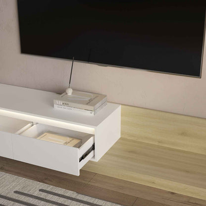 Modern Extendable TV Stand With LED Lights Wooden Entertainment Center And Media Cabinet With Storage Space Suitable For Living Room And Bedroom White