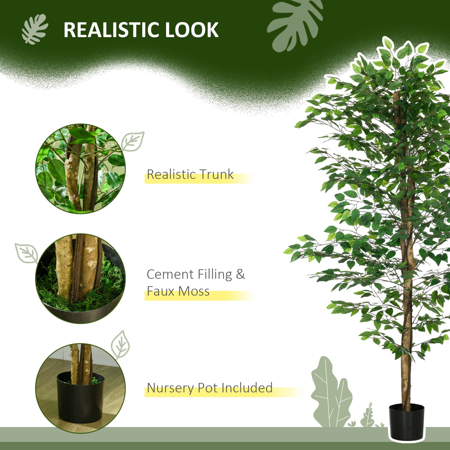 6ft Artificial Tree, Indoor Fake Ficus with Pot, for Home Office Living Room Decor