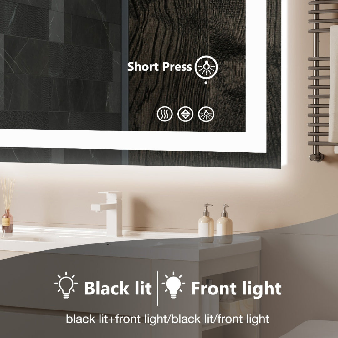 Anti-fog LED Bathroom Mirror With Dual Light Source And Three Lighting Modes--36x48