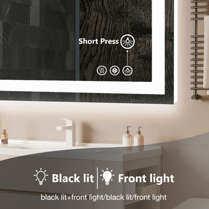 Anti-fog LED Bathroom Mirror With Dual Light Source And Three Lighting Modes--36x48