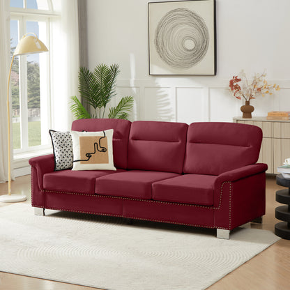 82 Modern Compressed Snowfleece Fabric 3-Seater Sofa, For Living Room, Bedroom, Office & Entertainment Spaces, Burgundy