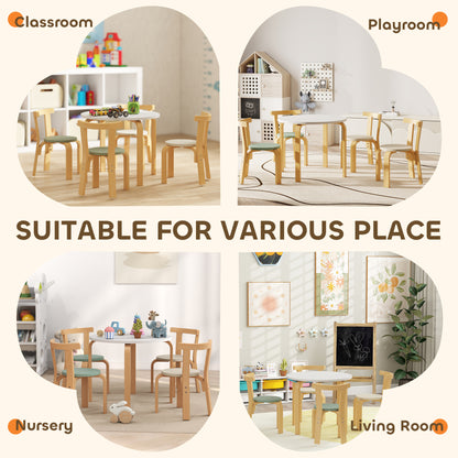 Wooden Kids Table and Chairs Set, 5 Piece Wooden Toddler Table and Chairs Set for Ages 3-8 Years, Green