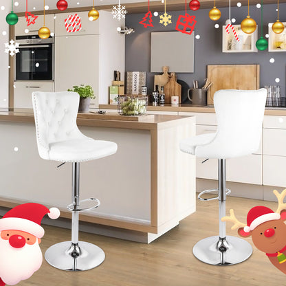 Velvet Swivel Bar Stools, Modern Bar Stools With High Back And Metal Footrest, Adjustable Swivel Barstools
