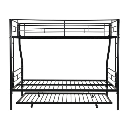Twin Over Full With Trundle Metal Bunk Bed , No Box Spring Needed, Easy Assemble