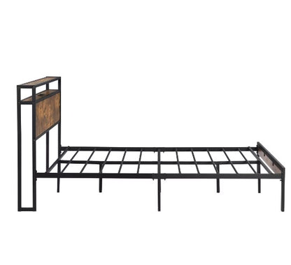King Size Metal Platform Bed Frame With Wooden Headboard And Footboard With USB LINER