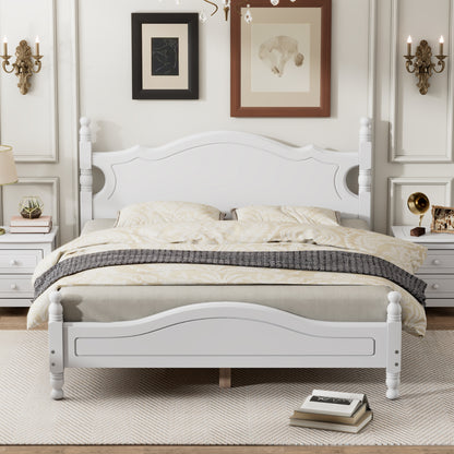 Queen Size Wood Platform Bed Frame,Retro Style Platform Bed With Wooden Slat Support,White