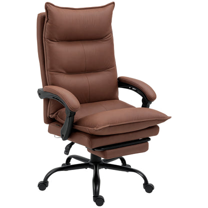 Executive Massage Office Chair with 6 Vibration Points, Microfiber Computer Desk Chair, Heated Reclining Chair with Footrest, Armrest, Double Padding, Brown