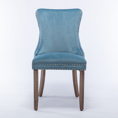 A&A Furniture,Upholstered Wing-Back Dining Chair With Backstitching Nailhead Trim And Solid Wood Legs,Set Of 2, Light Blue,SW8809LB, KD
