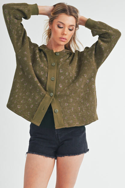 Aemi + Co Floral Button Up Hooded Jacket