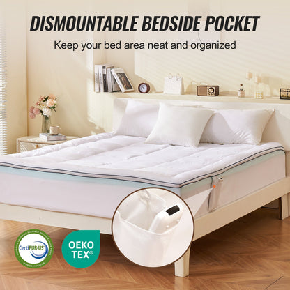 Mattress Topper, Queen Size, 4 In Thickness, Memory Foam, Fiber Fill, Detachable & Washable, Ergonomically Designed For Pressure Relief, Comfortable Cooling & Breathable, Ideal For Hot Sleepers