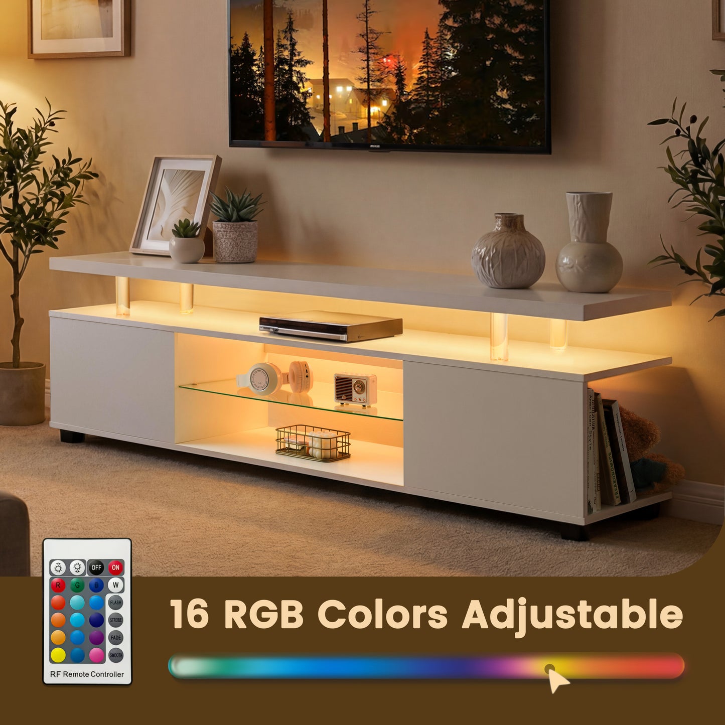 TV Stand For 60 Inch TV LED Gaming Entertainment Center Media Storage Console Table With Large Side Cabinet For Living Room White