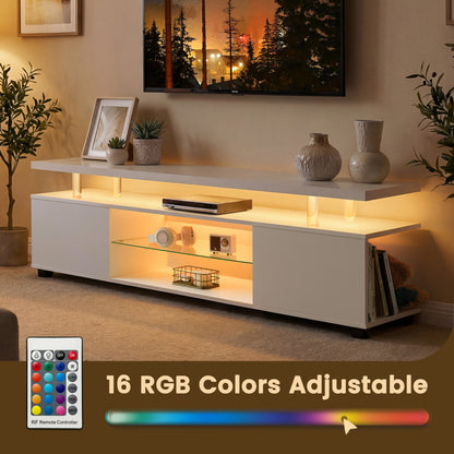 TV Stand For 60 Inch TV LED Gaming Entertainment Center Media Storage Console Table With Large Side Cabinet For Living Room White