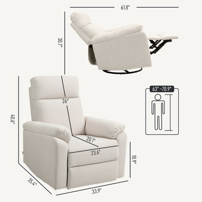 Recliner Chair, Wide Swivel Rocker Chair, Overstuffed Single Sofa with Pocket Spring, Footrest, Quick Assembly, Cream