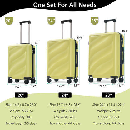 Luggage Set 3 Piece, Lightweight Durable ABS Suitcases With Spinner Wheels And TSA Lock, Carry-on & Checked Travel Luggage 20-24-28
