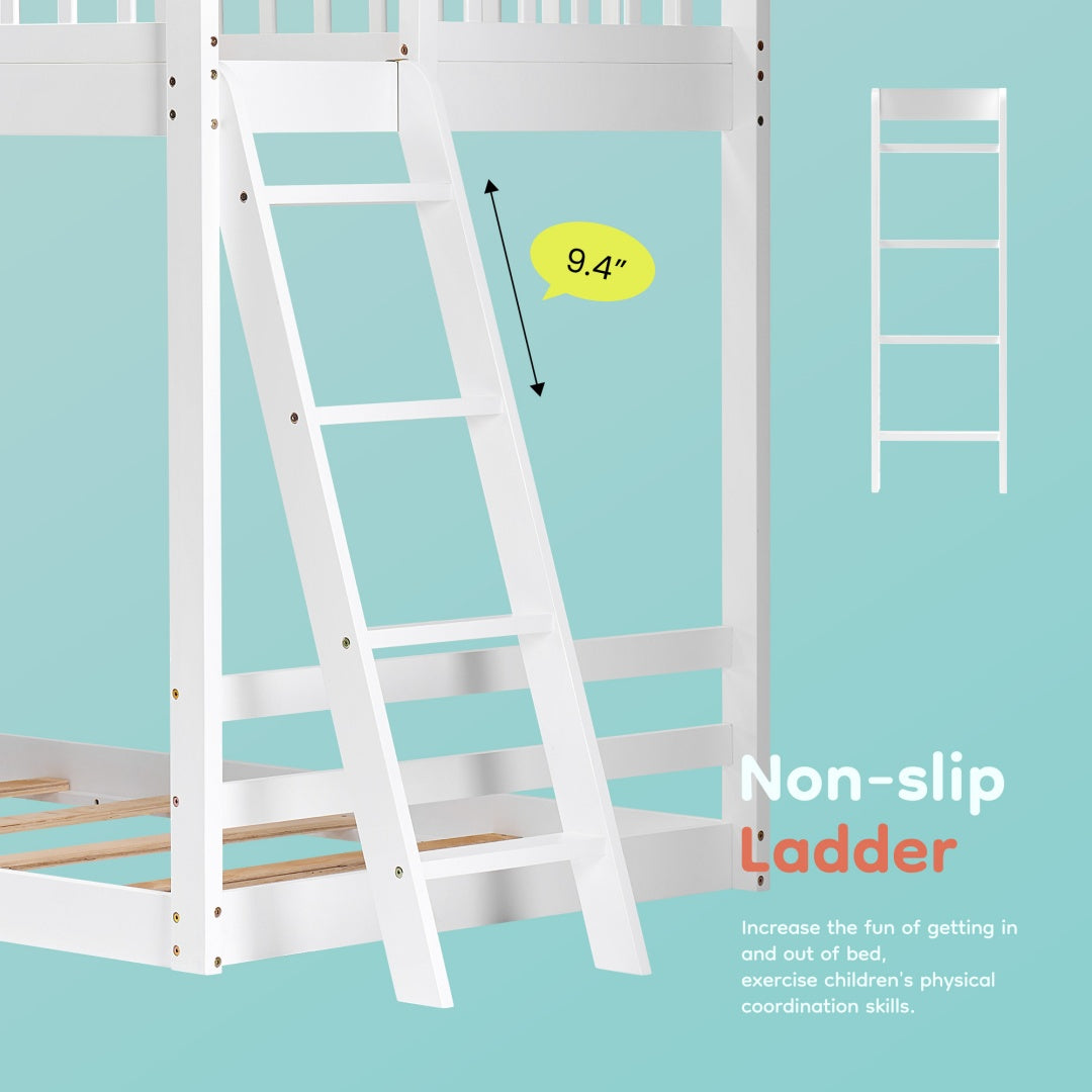 A-B Combination Sale, Please Do Not Buy Separately---Wood Twin Over Twin House Bunk Bed, Loft Bed With Ladder, Safety Guardrail, Wooden Slats & Window