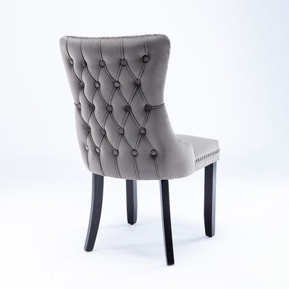A&A Furniture,Upholstered Wing-Back Dining Chair With Backstitching Nailhead Trim And Solid Wood Legs,Set Of 2, Gray,SW8809GY,  KD