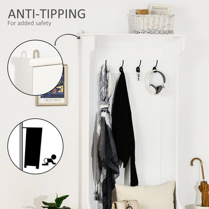 Hall Tree with Coat Rack, Storage, and Sitting Bench, White