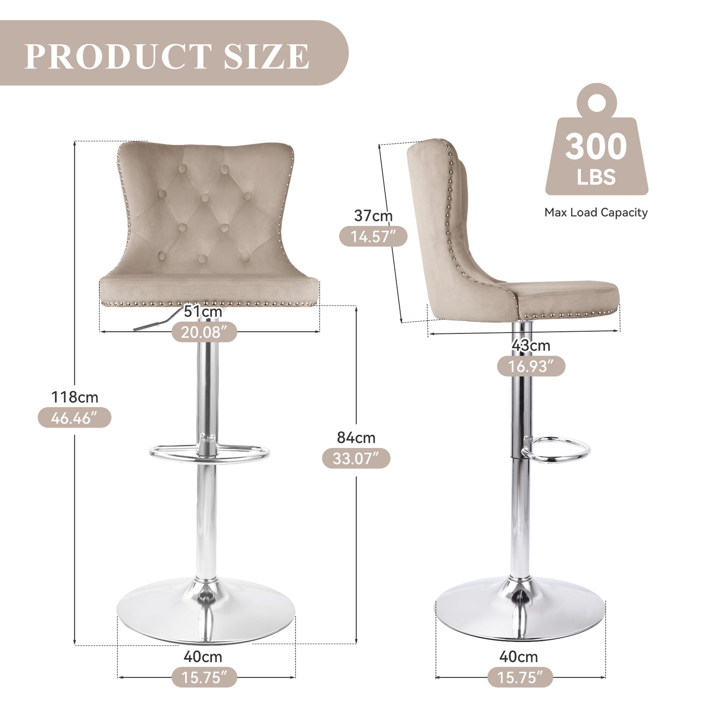 Velvet Swivel Bar Stools, Modern Bar Stools With High Back And Metal Footrest, Adjustable Swivel Barstools