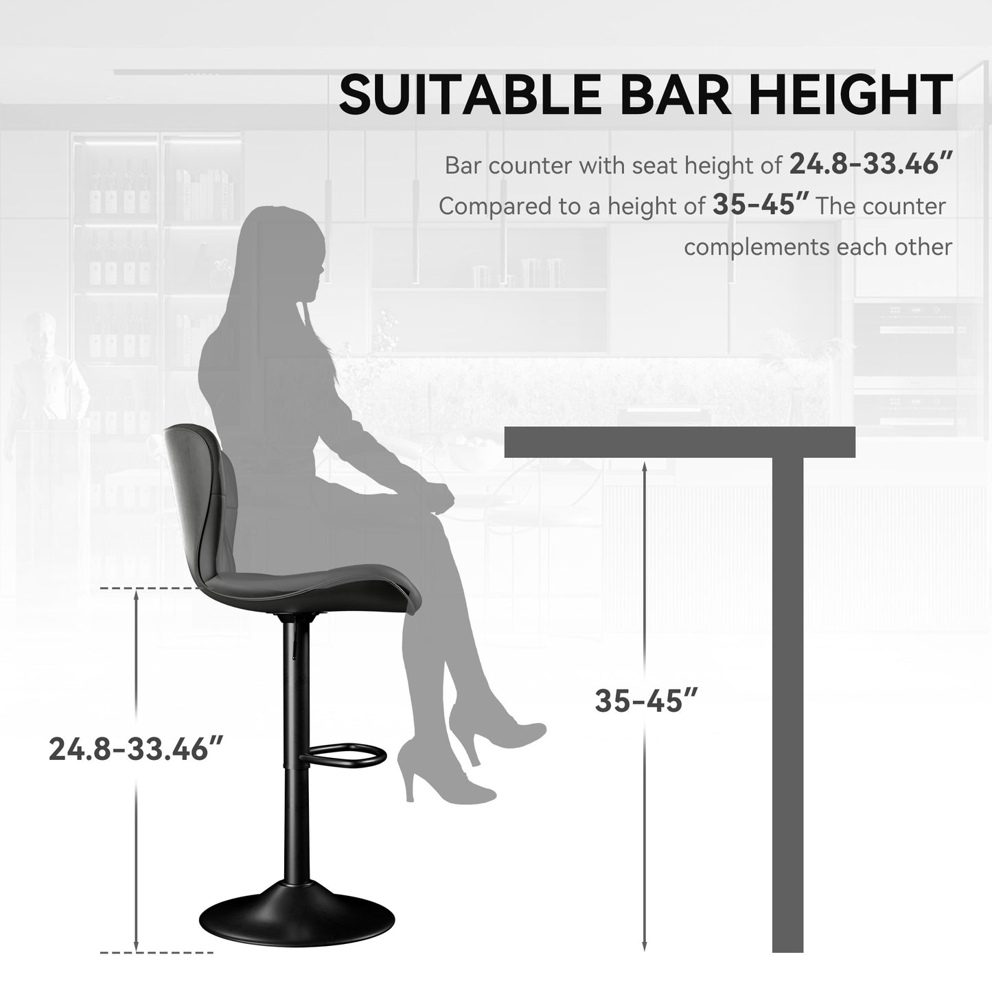 Modern Bar Stools Set Of 2, Adjustable Faux Leather Upholstered Swivel Bar Stools, Counter Height Bar Chairs With Back For Kitchen Island