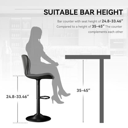 Modern Bar Stools Set Of 2, Adjustable Faux Leather Upholstered Swivel Bar Stools, Counter Height Bar Chairs With Back For Kitchen Island