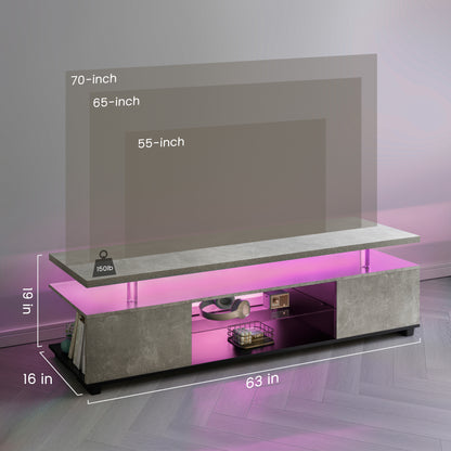 TV Stand For 70 Inch TV LED Gaming Entertainment Center Media Storage Console Table With Large Side Cabinet For Living Room Gray