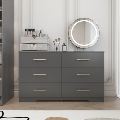 Black Color Large 6 Drawers Chest Of Drawer Dressers Table With Golden Handle