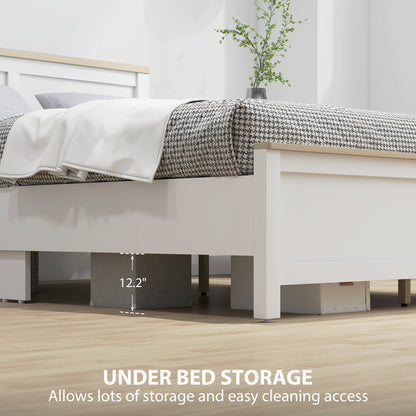 Full Bed Frame with Headboard, Modern Platform Bed Frame with Wooden Slats, No Box Spring Needed, Easy Assembly, White