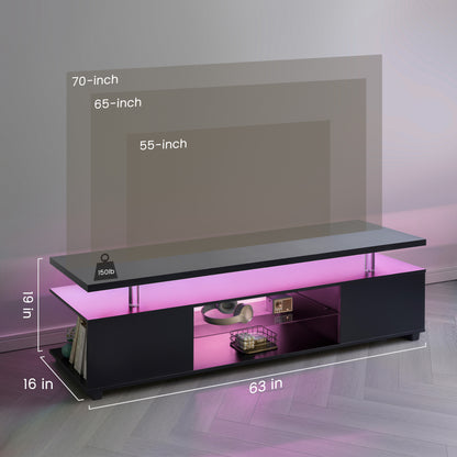 TV Stand For 70 Inch TV LED Gaming Entertainment Center Media Storage Console Table With Large Side Cabinet For Living Room Black