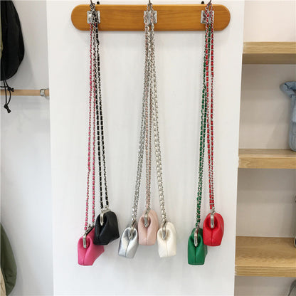 Textured Rhombus Chain Shoulder Crossbody Earphone Bag